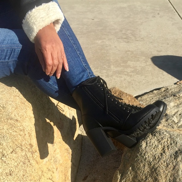 Soda Lace Up Heeled Combat Boots - Picture 1 of 7